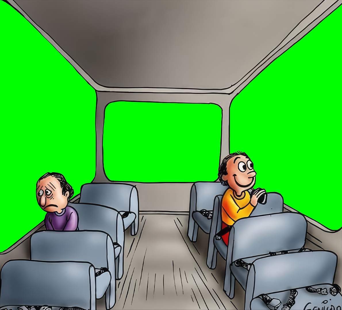 2 Guys Looking Outside Of Bus Window meme - Happy and Sad (Green Screen)
