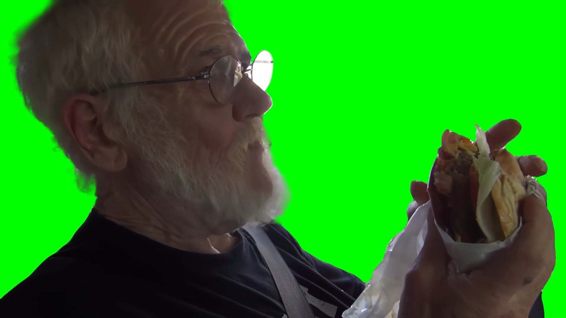 Angry Grandpa eating a Burger meme (Green Screen)