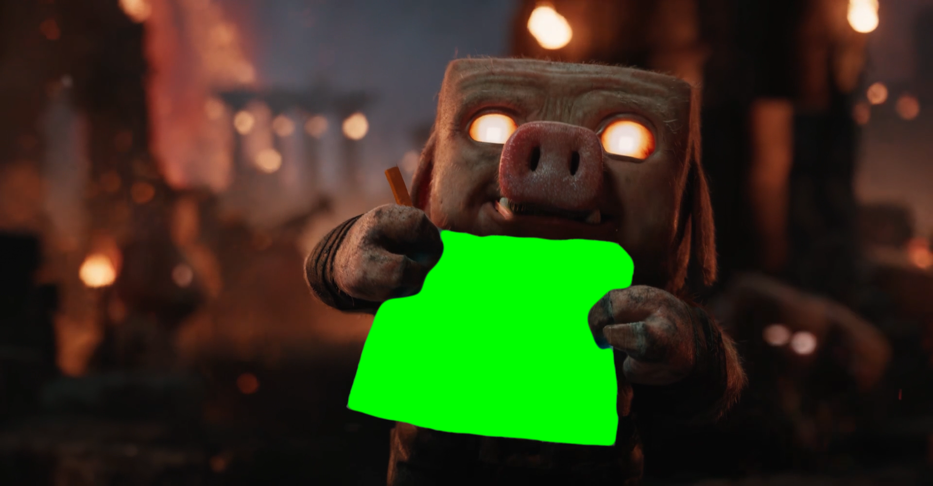 Baby Piglin Showing a Drawing and Getting Stabbed meme - A Minecraft Movie (Green Screen)