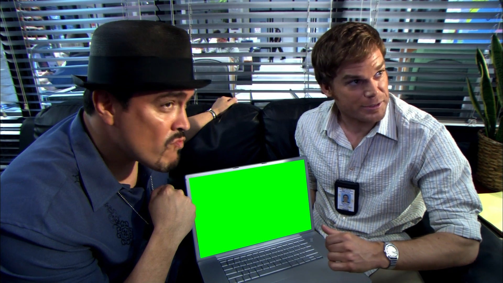 Dexter and Batista on a Computer meme (Green Screen)