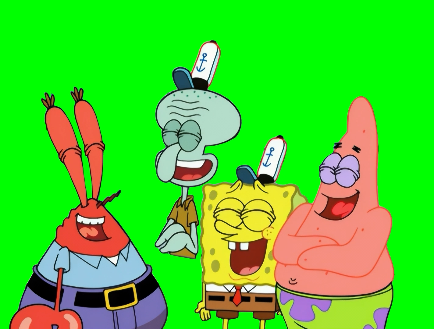 Spongebob, Squidward, Patrick, and Mr. Krabs Laughing and then Walking Away meme - SpongeBob SquarePants (Green Screen)