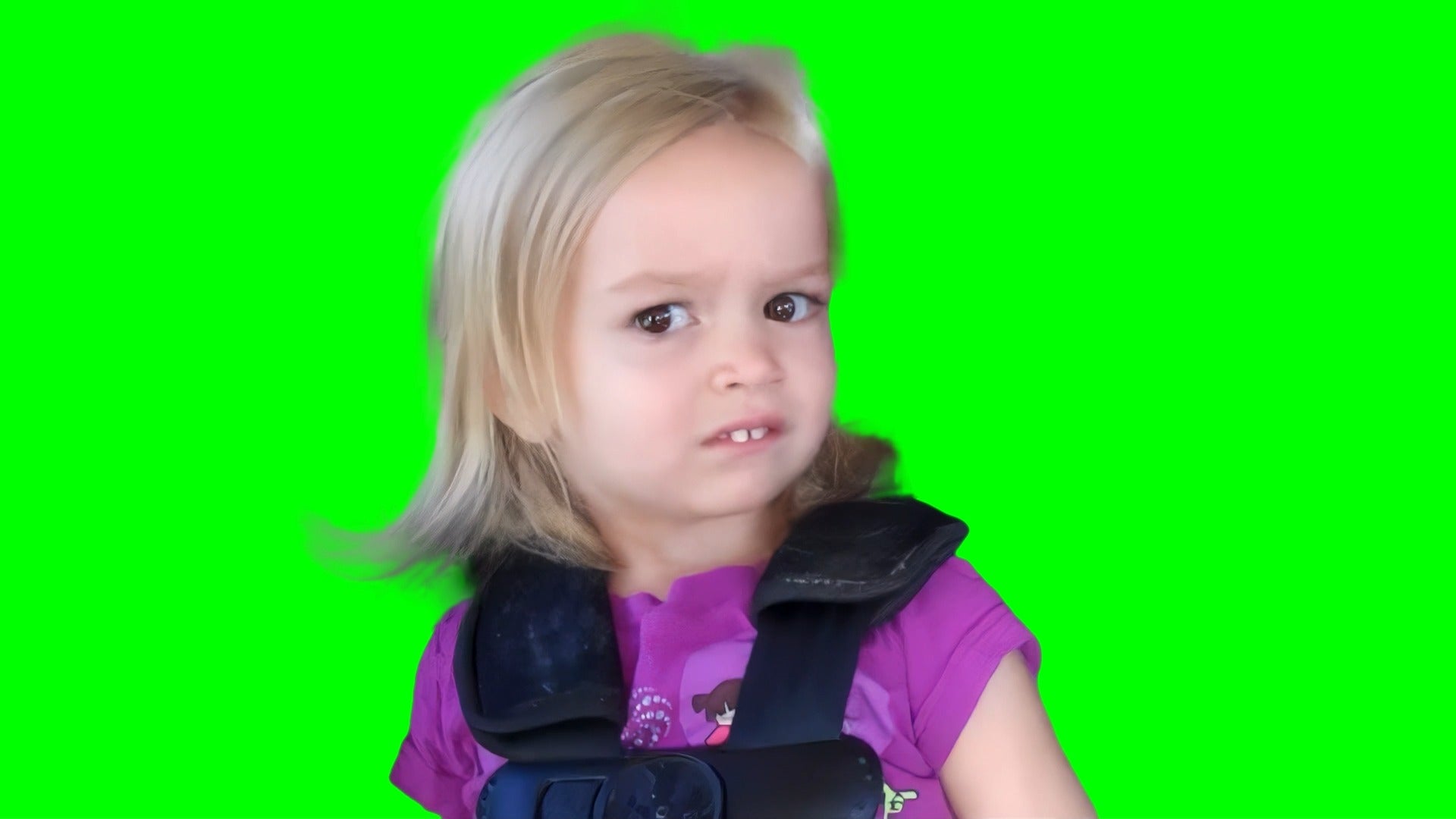 Little girl going Disneyland in car seat meme (Green Screen)