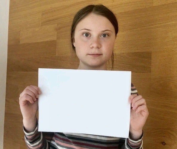 Greta Thunberg holding a piece of paper (Meme Template) (Content-Aware Fill)