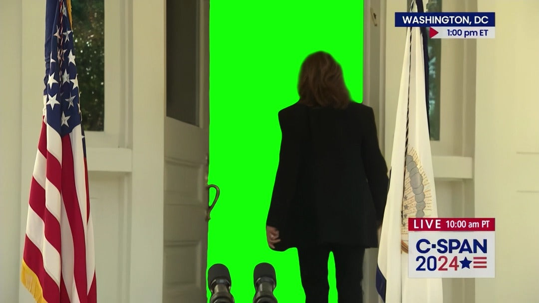 Kamala Harris Walking Away and Opening a Door meme (Green Screen)