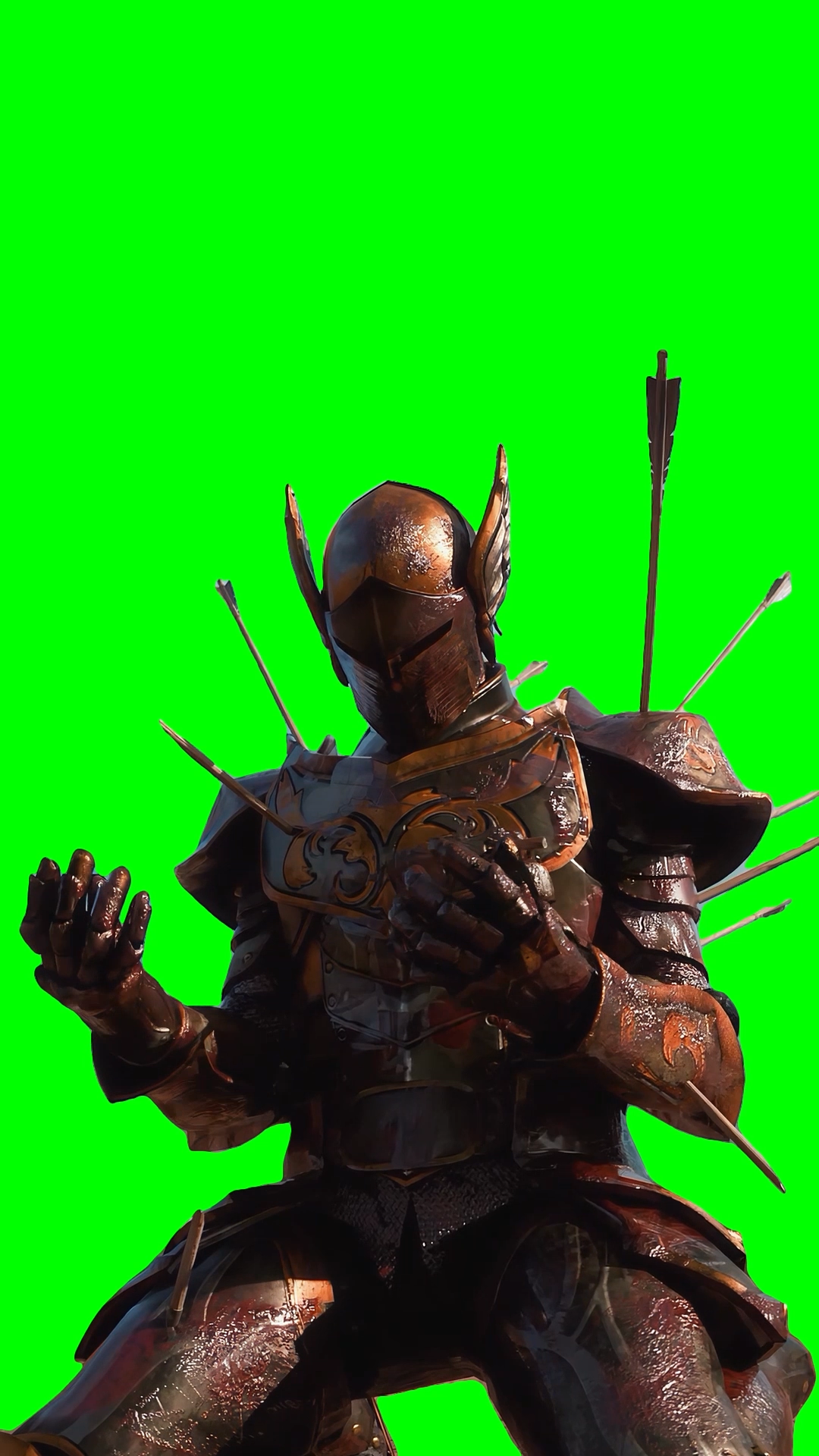 Knight Falling to his Knees with Arrows in his Back meme (Green Screen)