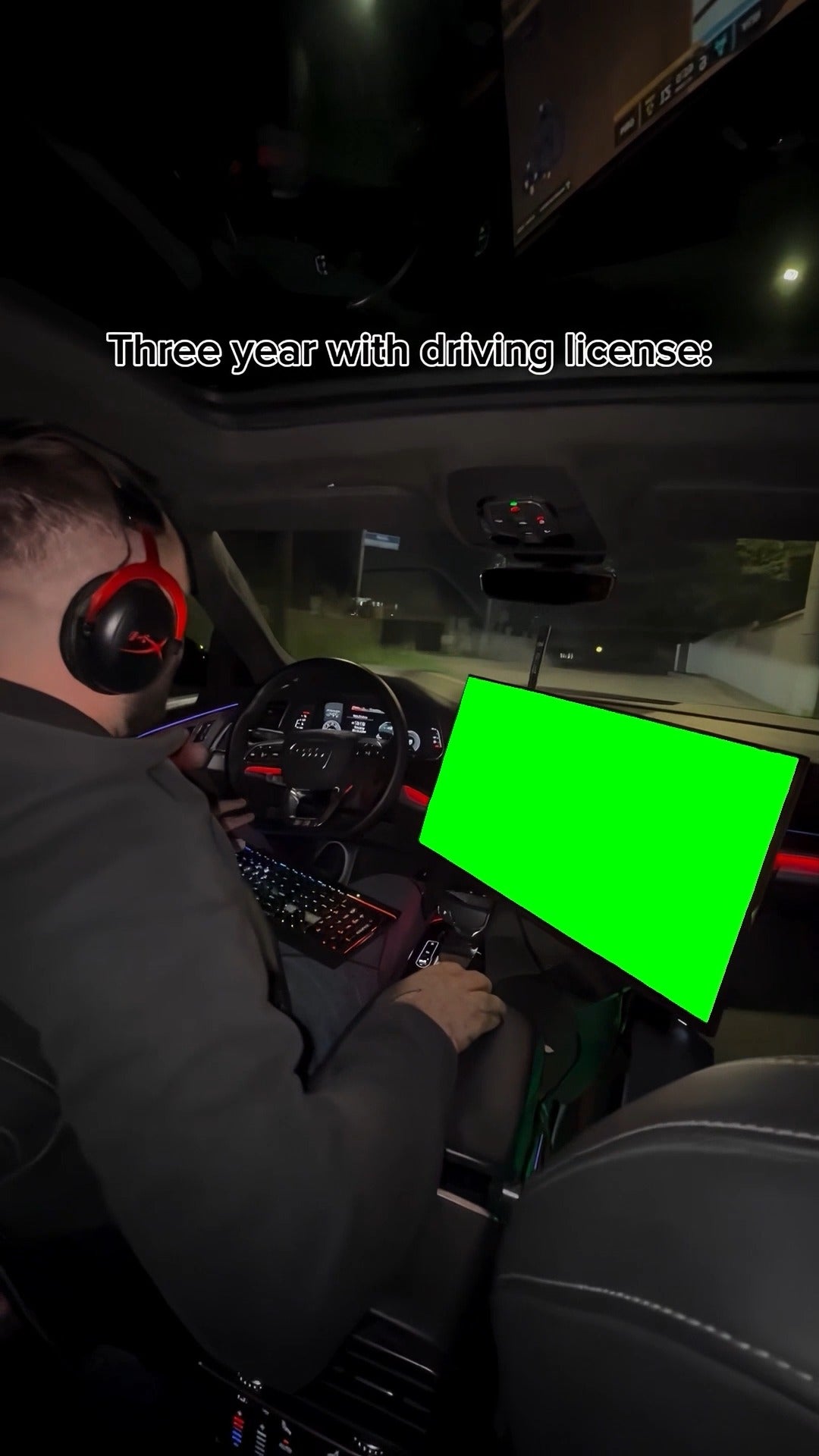 Man gaming while driving a car meme (Green Screen)