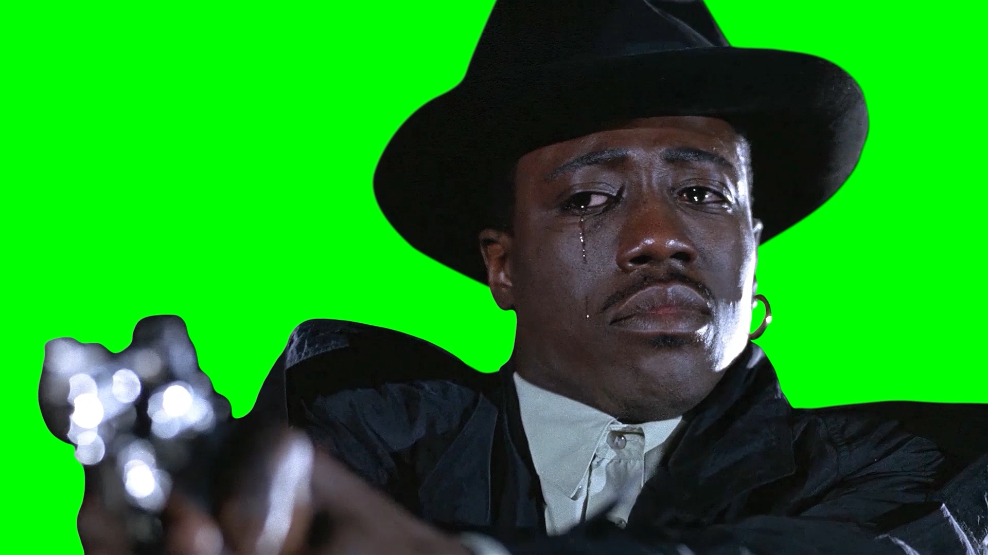 Wesley Snipes crying while holding a gun meme - New Jack City (Green Screen)