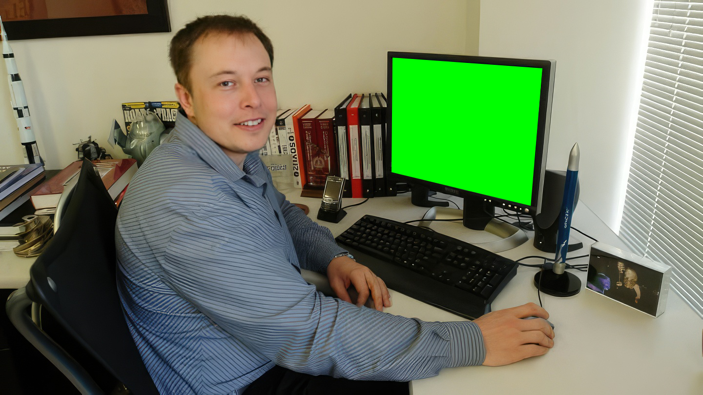 Elon Musk on his computer in the 2000s (Green Screen)