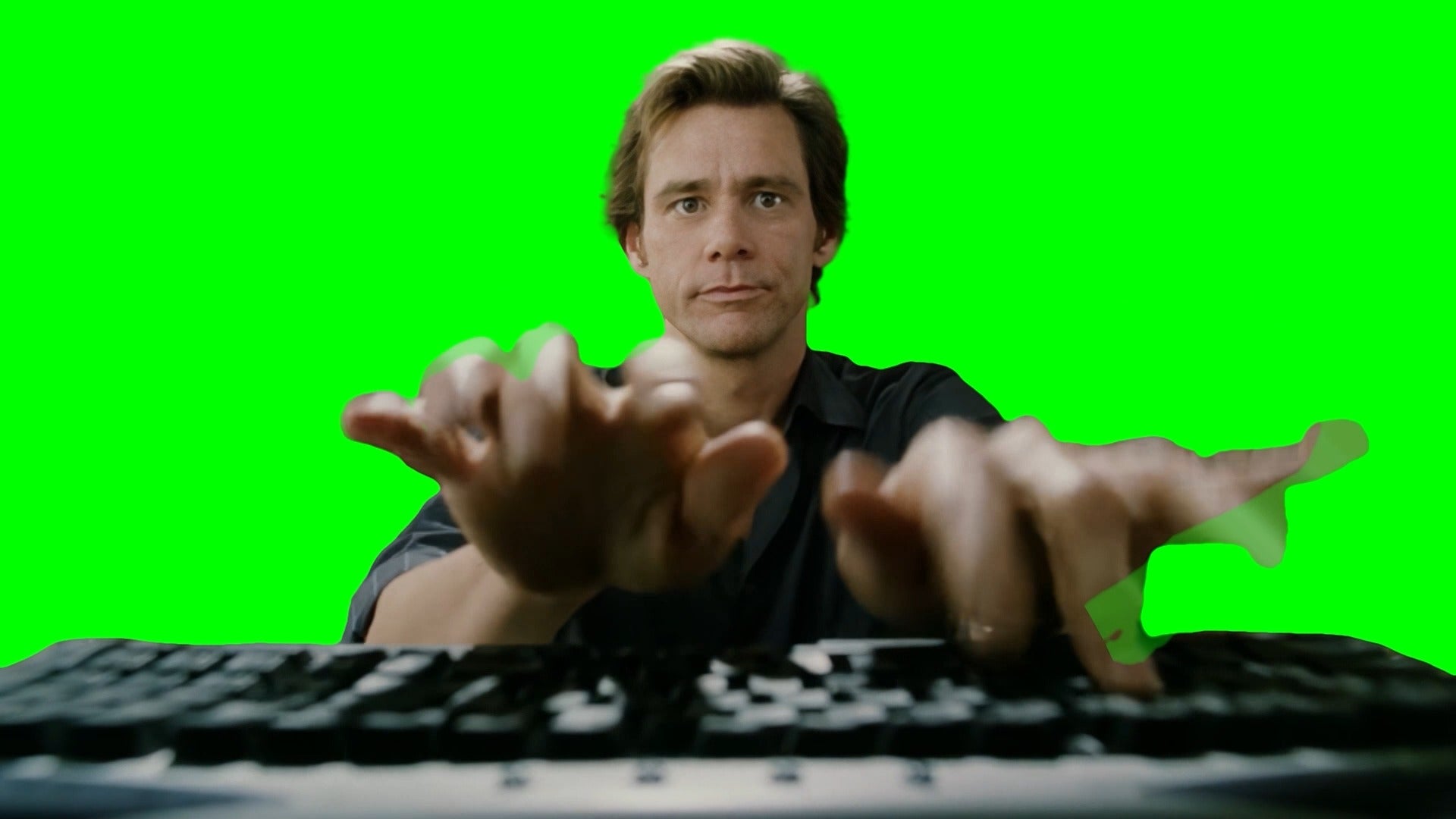 Jim Carrey Typing Fast meme - Bruce Almighty movie (Green Screen)