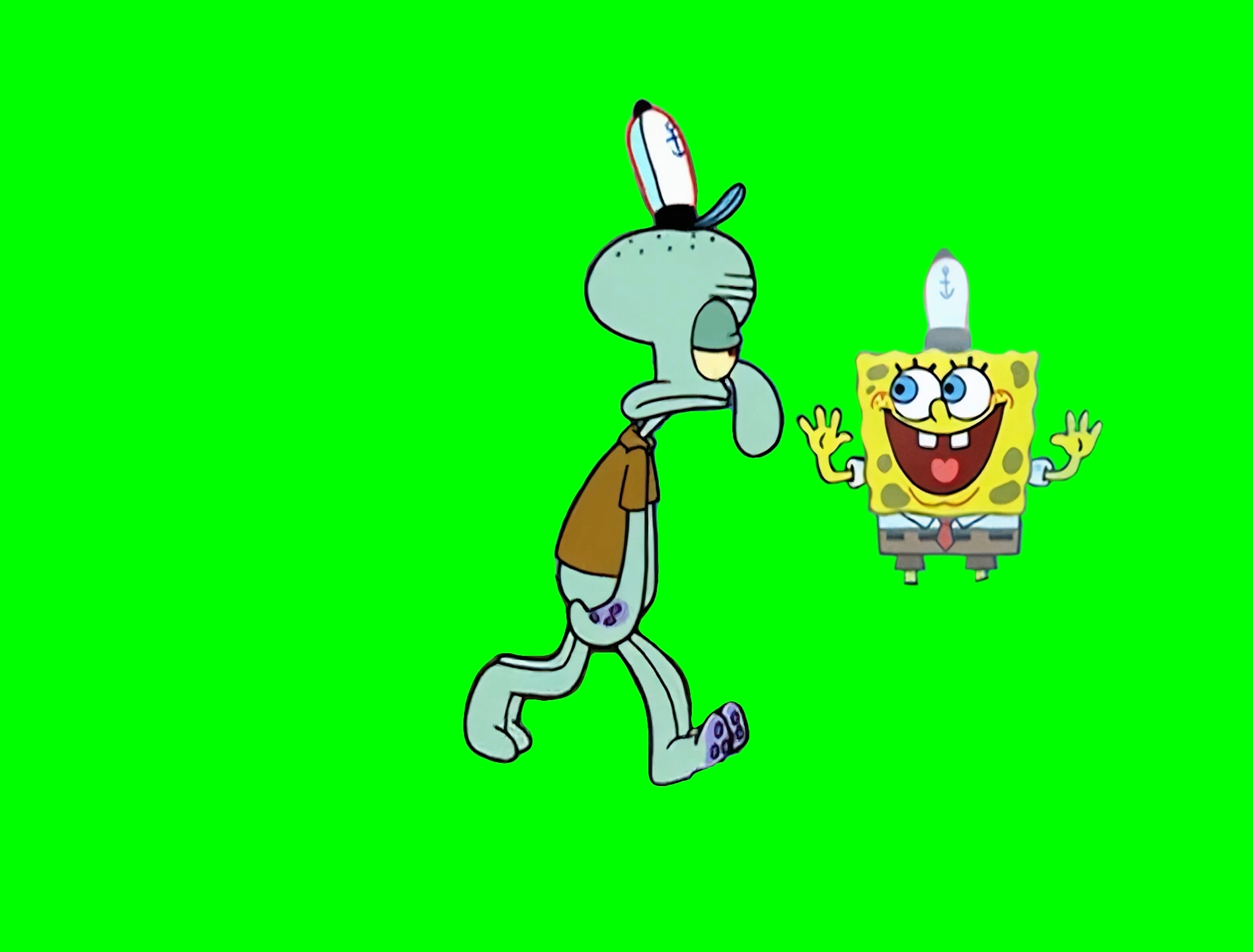 SpongeBob Sliding Across Glass Window and Looking At Squidward meme - SpongeBob SquarePants (Green Screen)