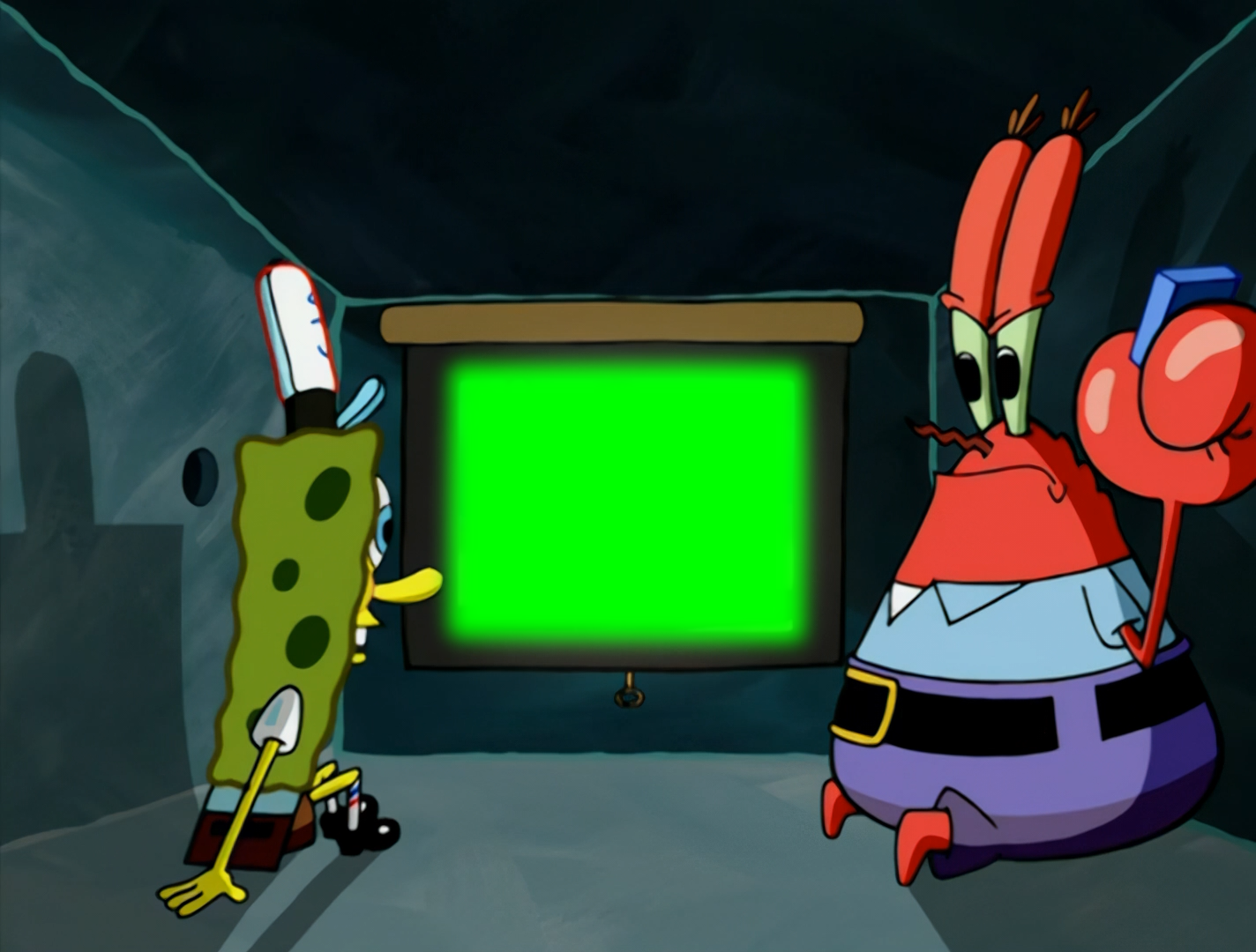 Mr. Krabs Showing SpongeBob a Slideshow meme - SpongeBob SquarePants (Green Screen)