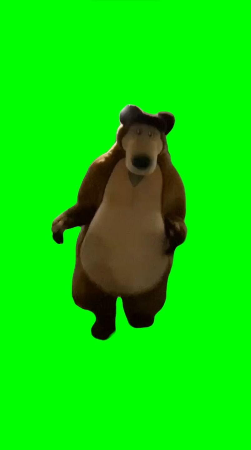 Bear chasing person down hallway meme (Green Screen)