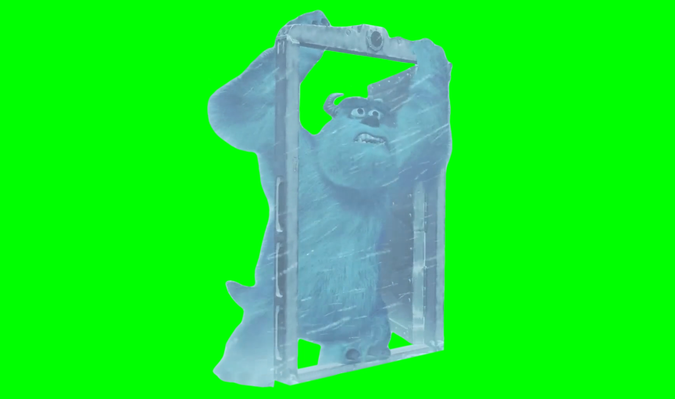 Monsters Inc. - Sulley trying to open empty door during Snowstorm (Green Screen)