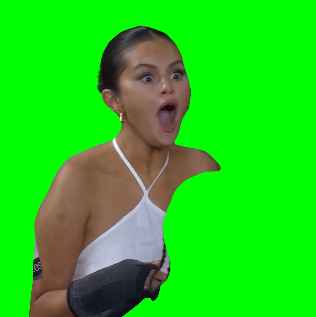 Selena Gomez Shocked Face Reaction meme (Green Screen)