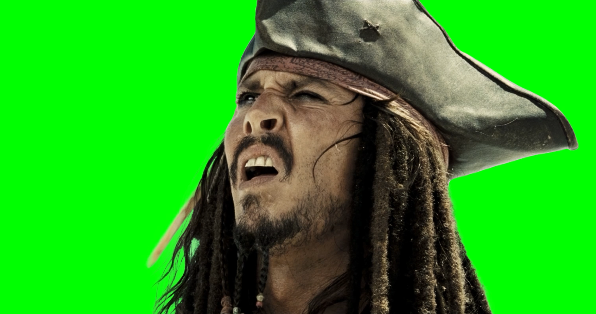 Captain Jack Sparrow Looking Confused and Running meme - Pirates of the Caribbean: At World's End (Green Screen)