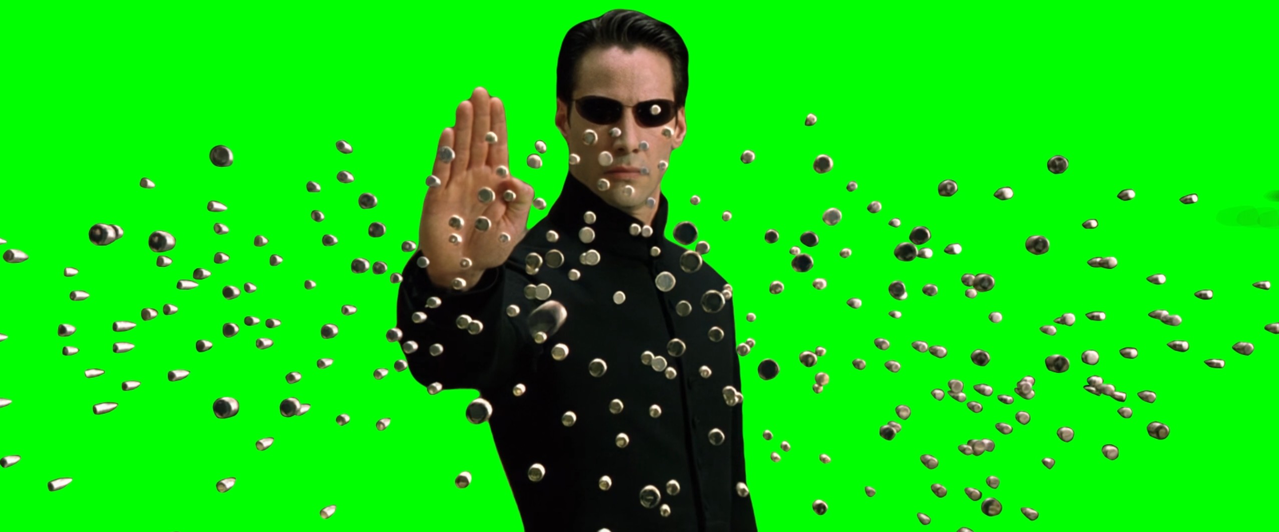 Neo Stopping Bullets meme - The Matrix Reloaded (Green Screen)