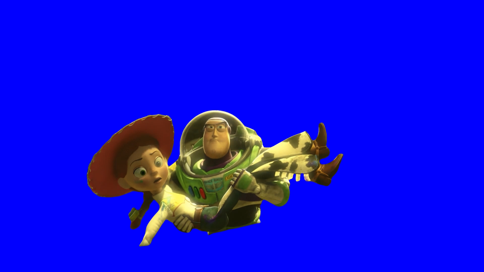 Buzz Lightyear saves Jessie meme V2 - Toy Story 3 (Blue Screen) (Green Screen)