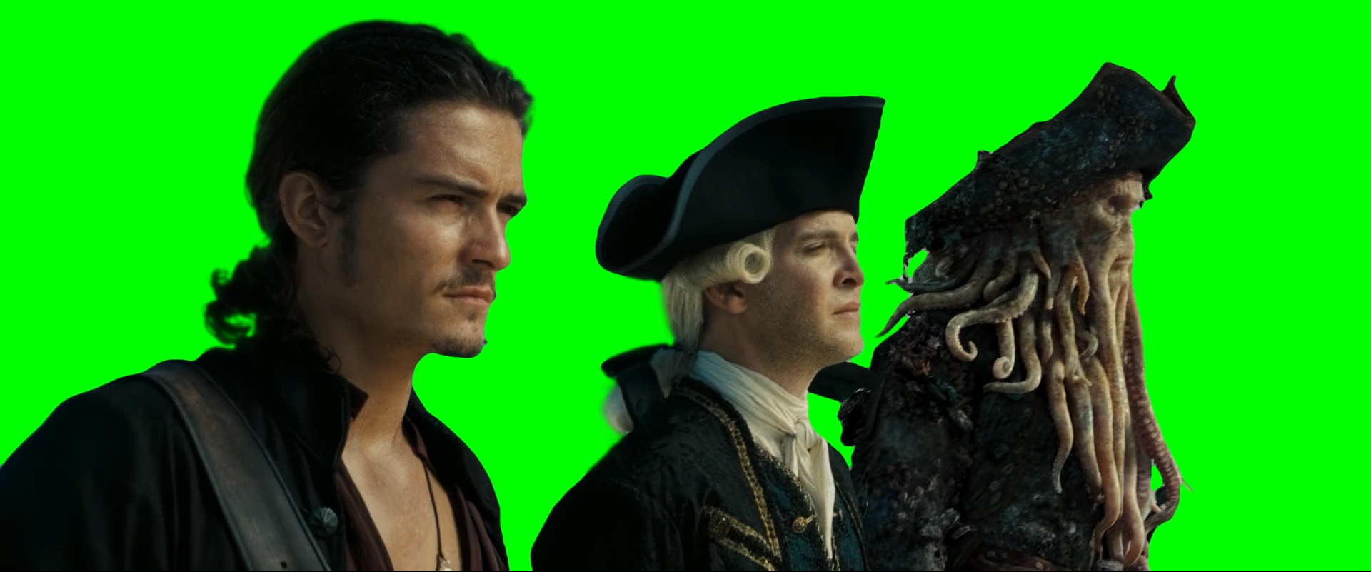 Will Turner, Cutler Beckett, and Davy Jones Standing meme - Pirates of the Caribbean: At World's End (Green Screen)