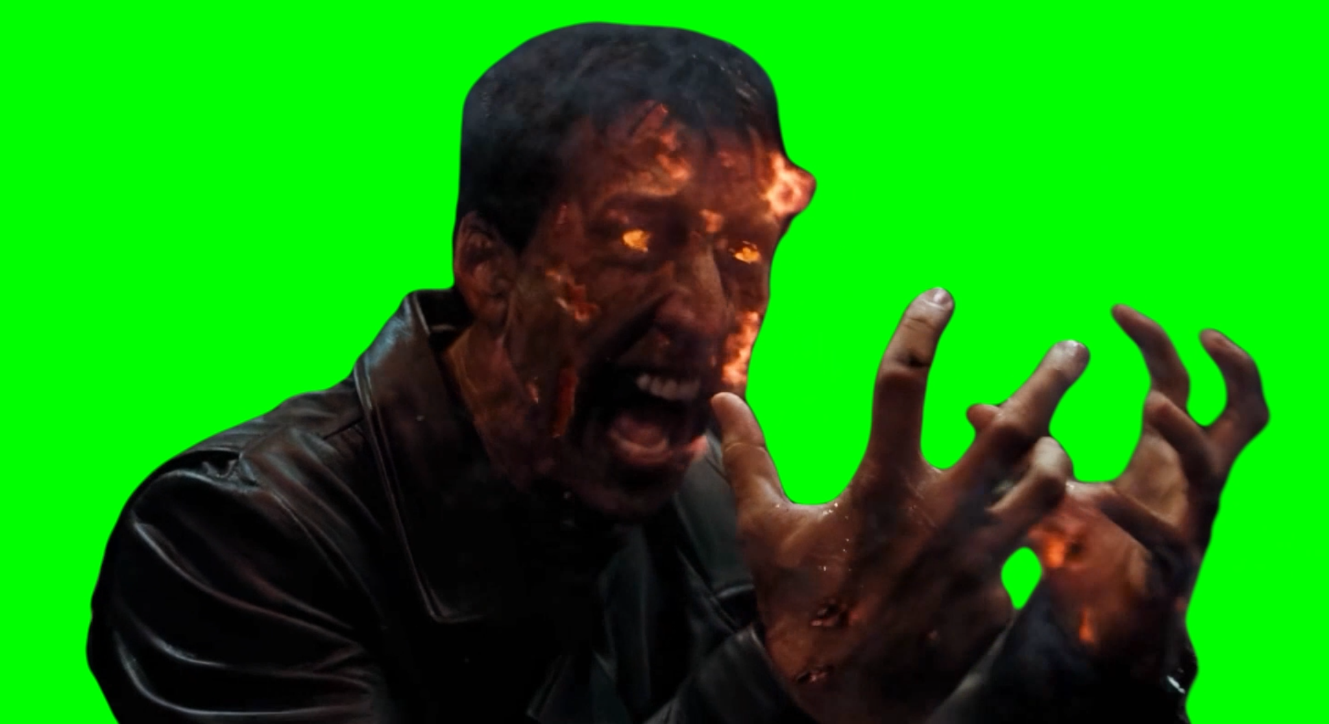 Nicolas Cage laughing while transforming into the Ghost Rider meme (Green Screen)