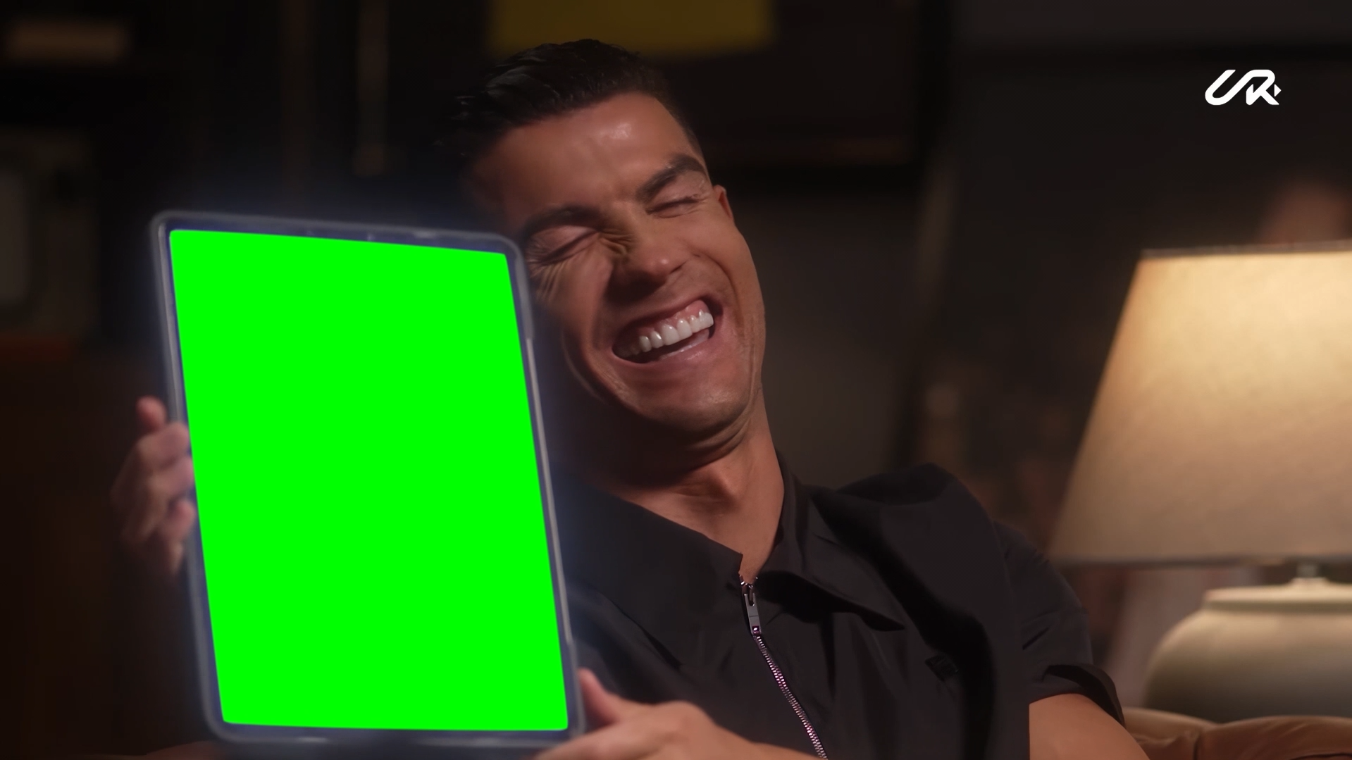 Cristiano Ronaldo laughing at iPad screen meme (Green Screen)