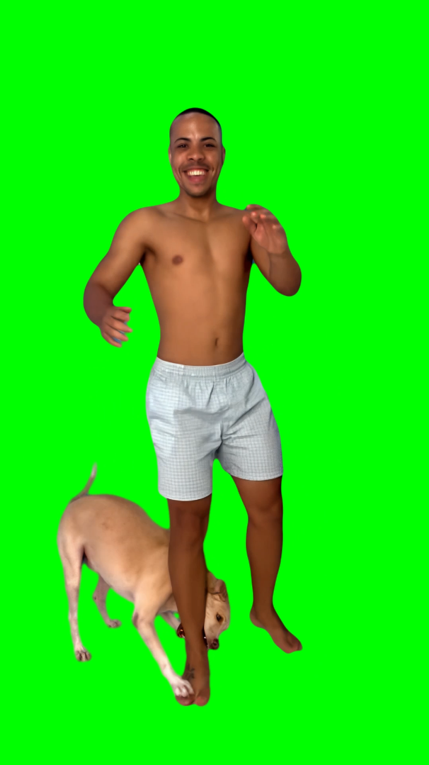 Guy Dancing while a Dog is Biting his Leg meme (Green Screen)