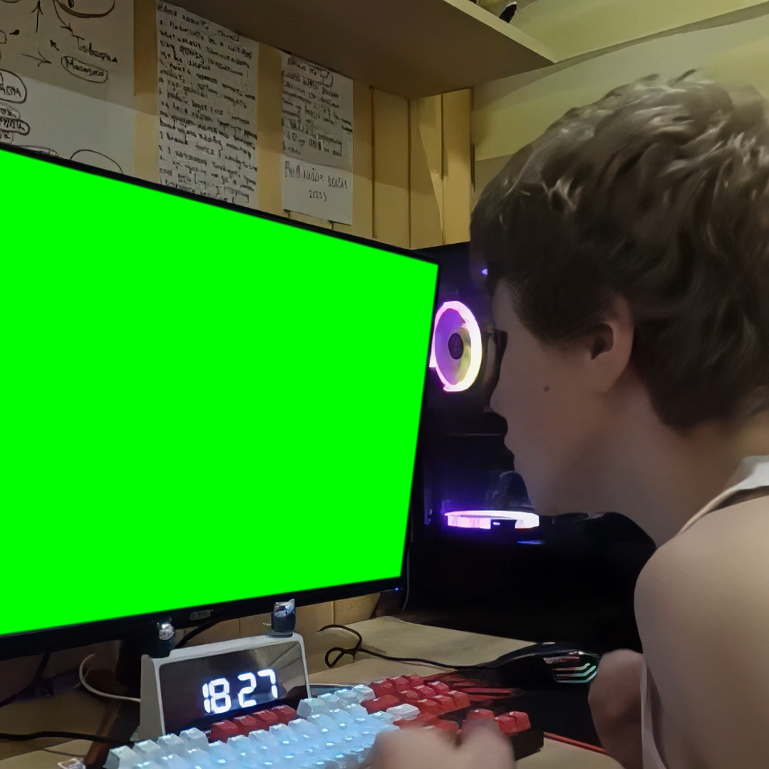 Russian Boy getting angry and blowing at Monitor meme (Green Screen)