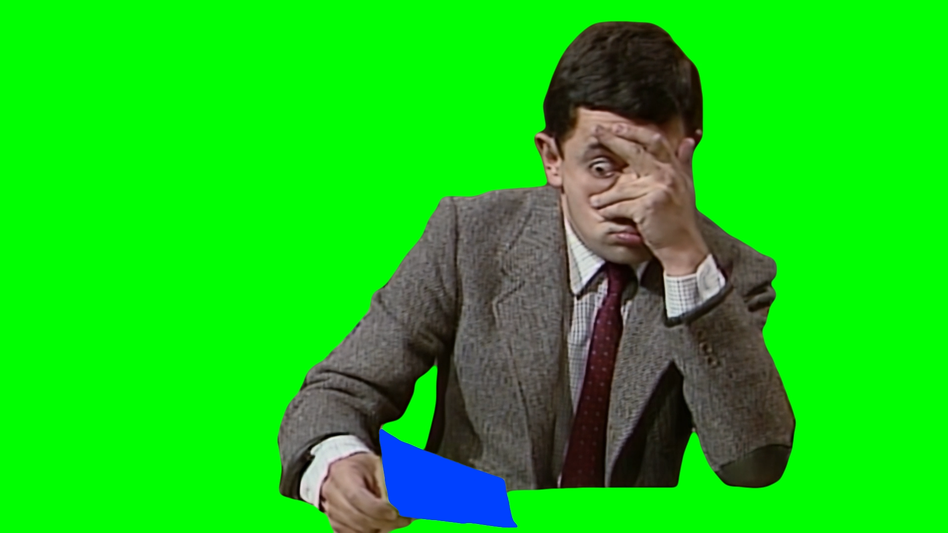 Mr. Bean looking at Exam Paper meme (Green Screen)