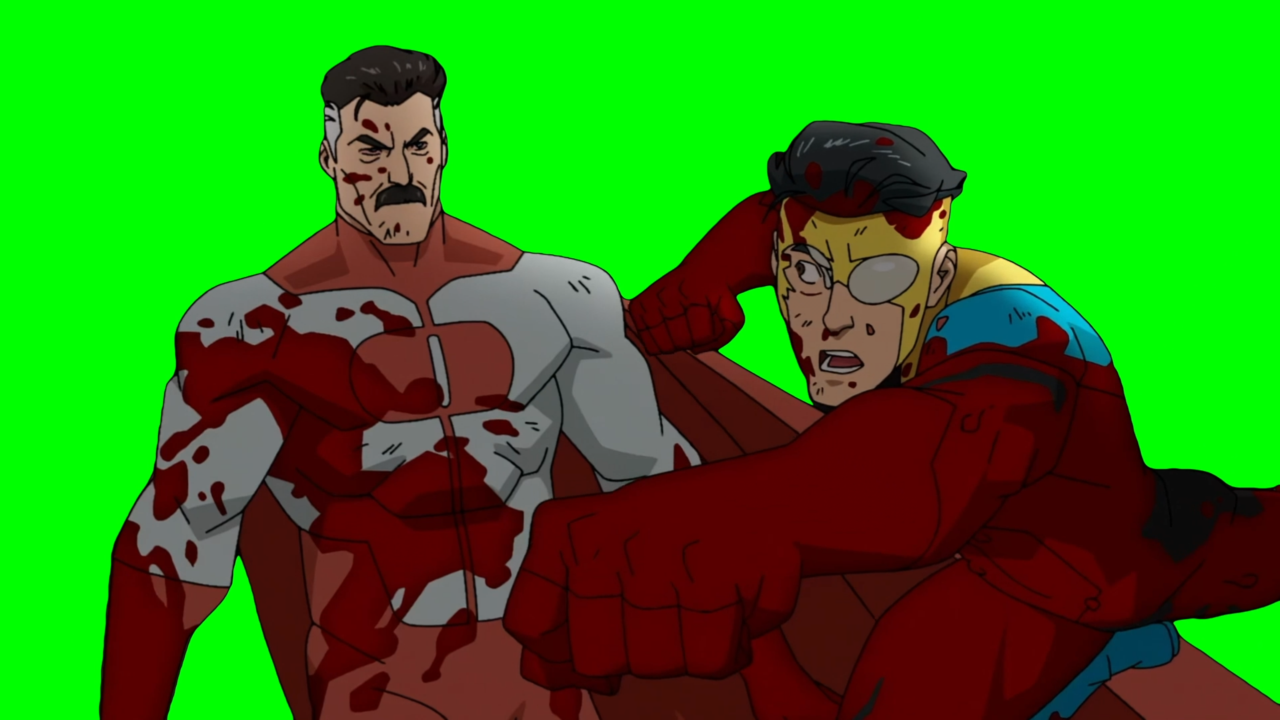 Omni-Man beating Invincible in the train station meme (Green Screen)