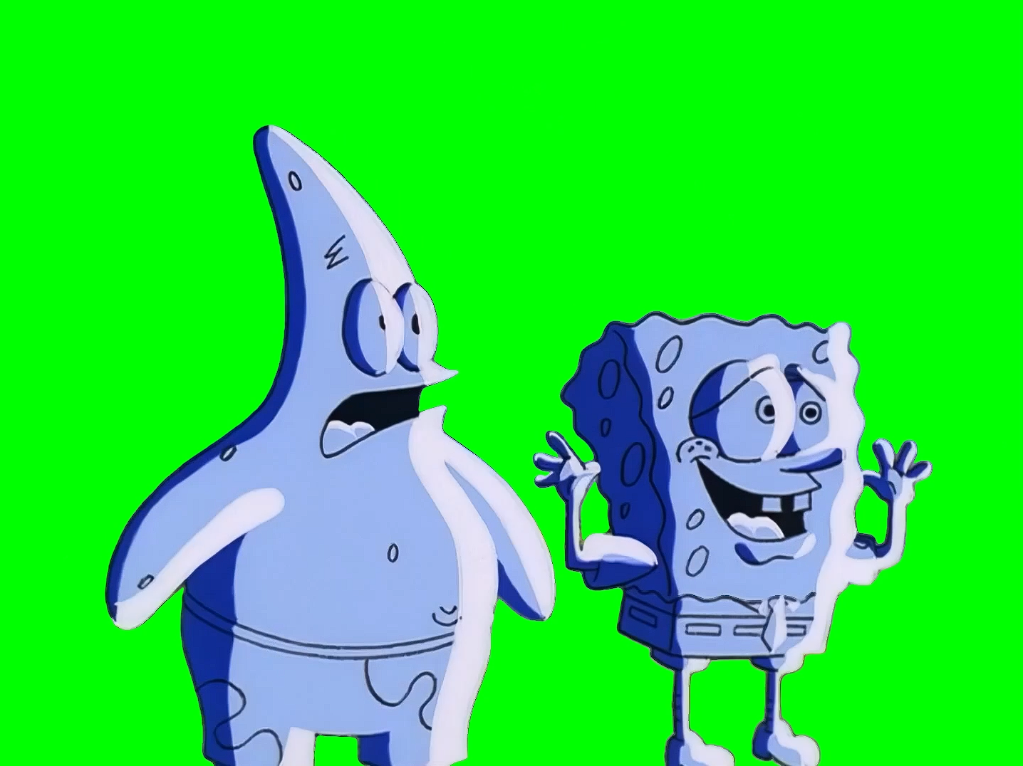 SpongeBob SquarePants and Patrick watching Squidward getting Electrocuted meme (Green Screen)