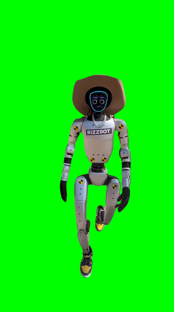 Rizz Robot Walking Down Stairs meme (Green Screen)