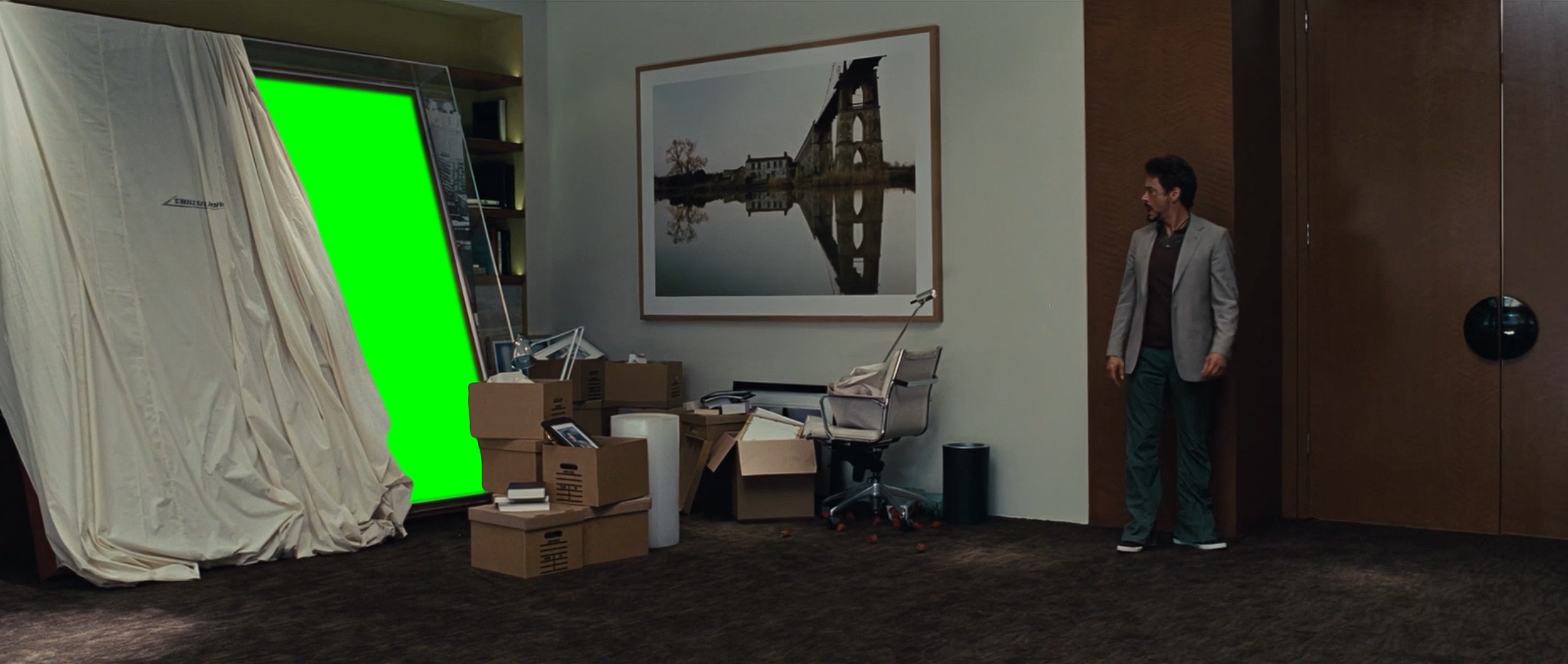 Iron Man Looking At Map meme (Green Screen)