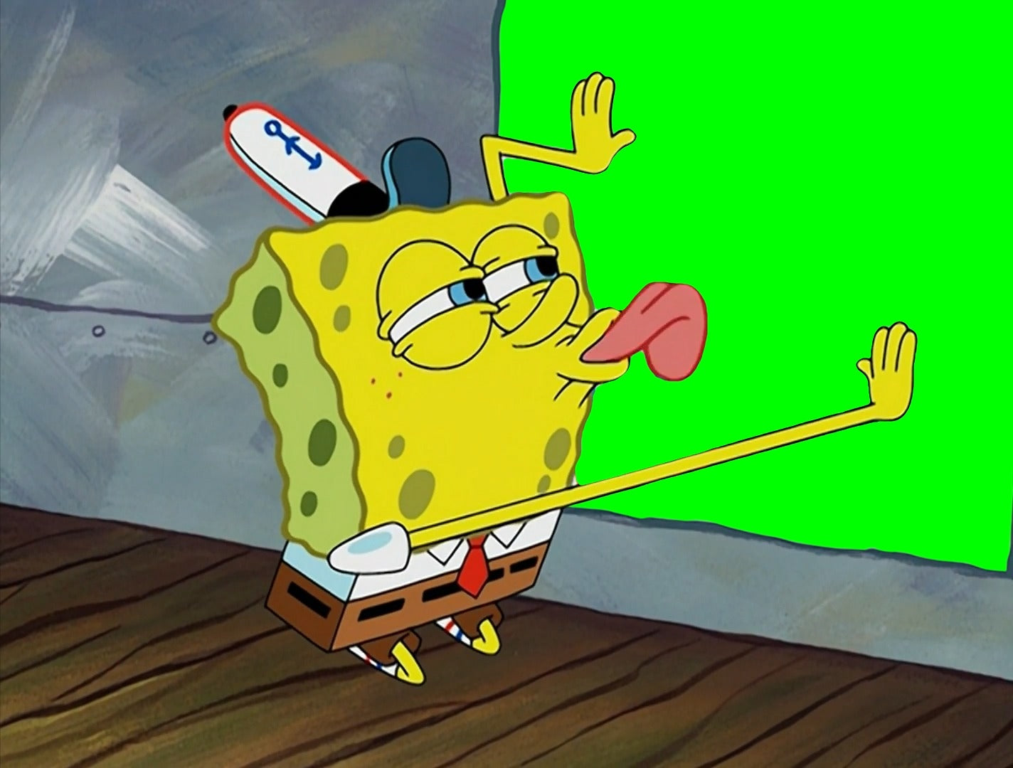 SpongeBob Licking Poster meme  (Green Screen)