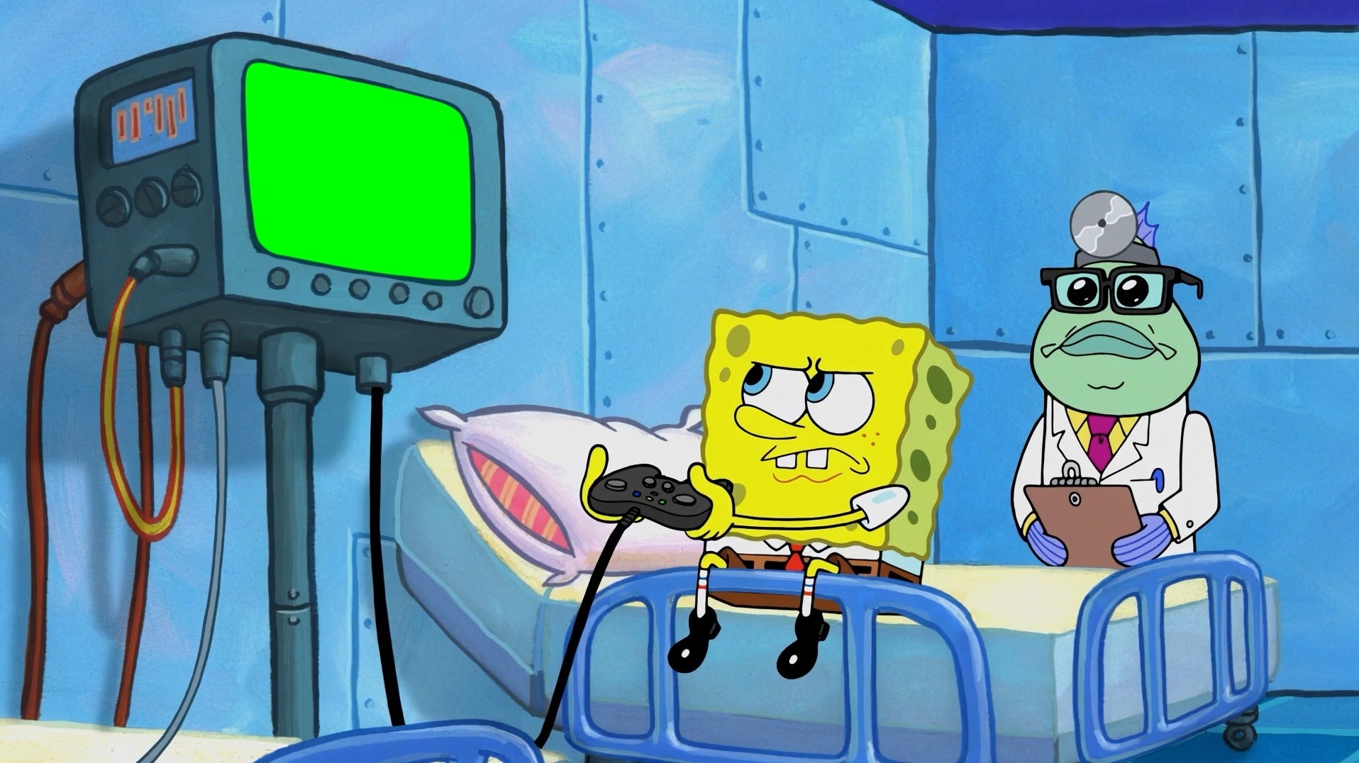 SpongeBob SquarePants Playing on Heart Monitor meme (Green Screen)