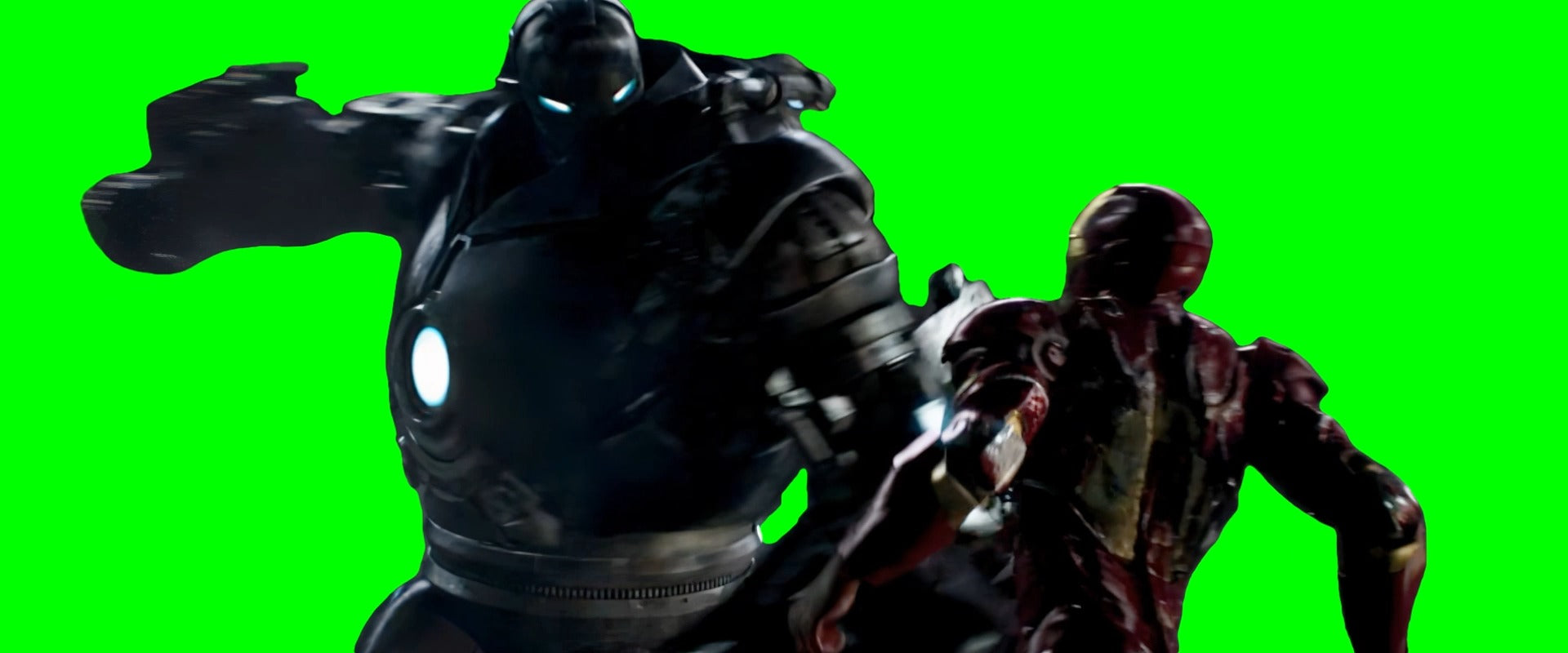Iron Man Gets Punched By Iron Monger meme (Green Screen)