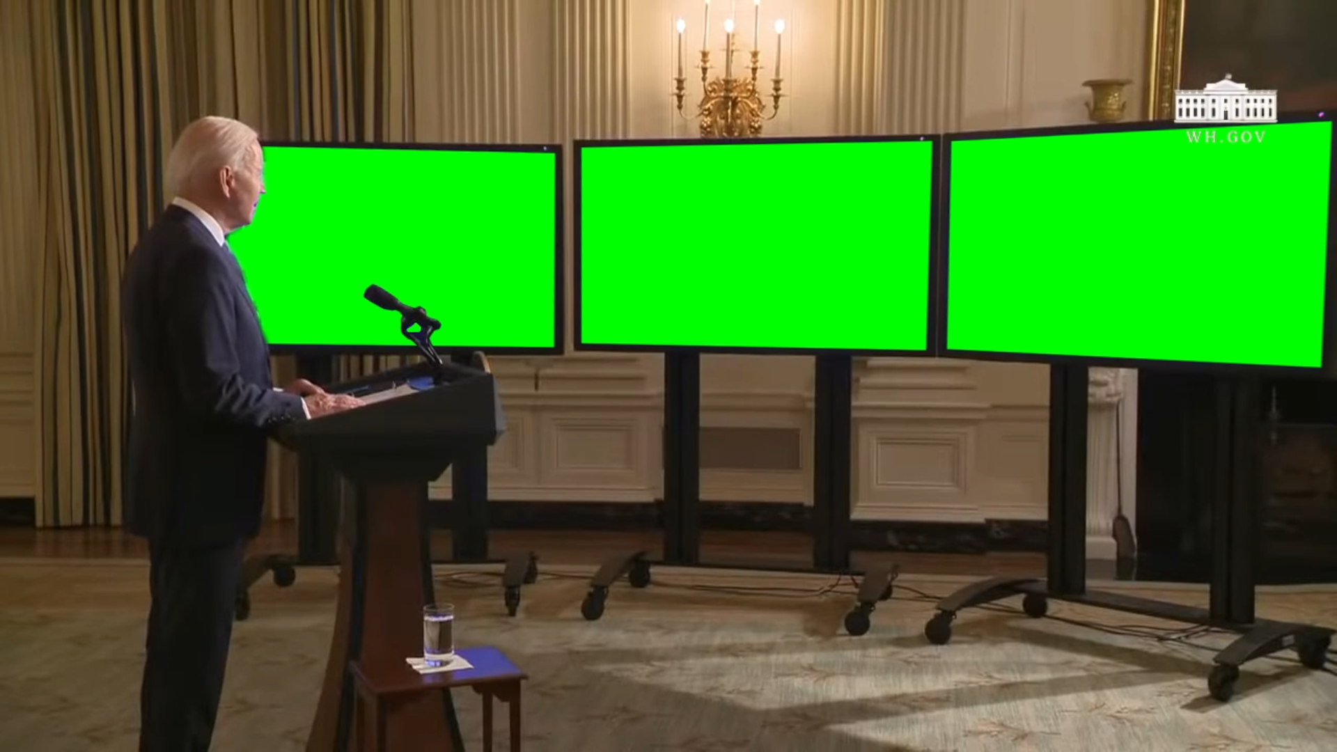 Joe Biden looking at 3 TV screens - Joe Biden Oath Taking (Green Screen)