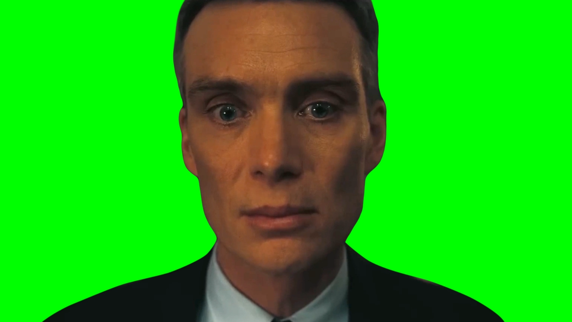 Oppenheimer shocked and stressed out staring meme (Green Screen)