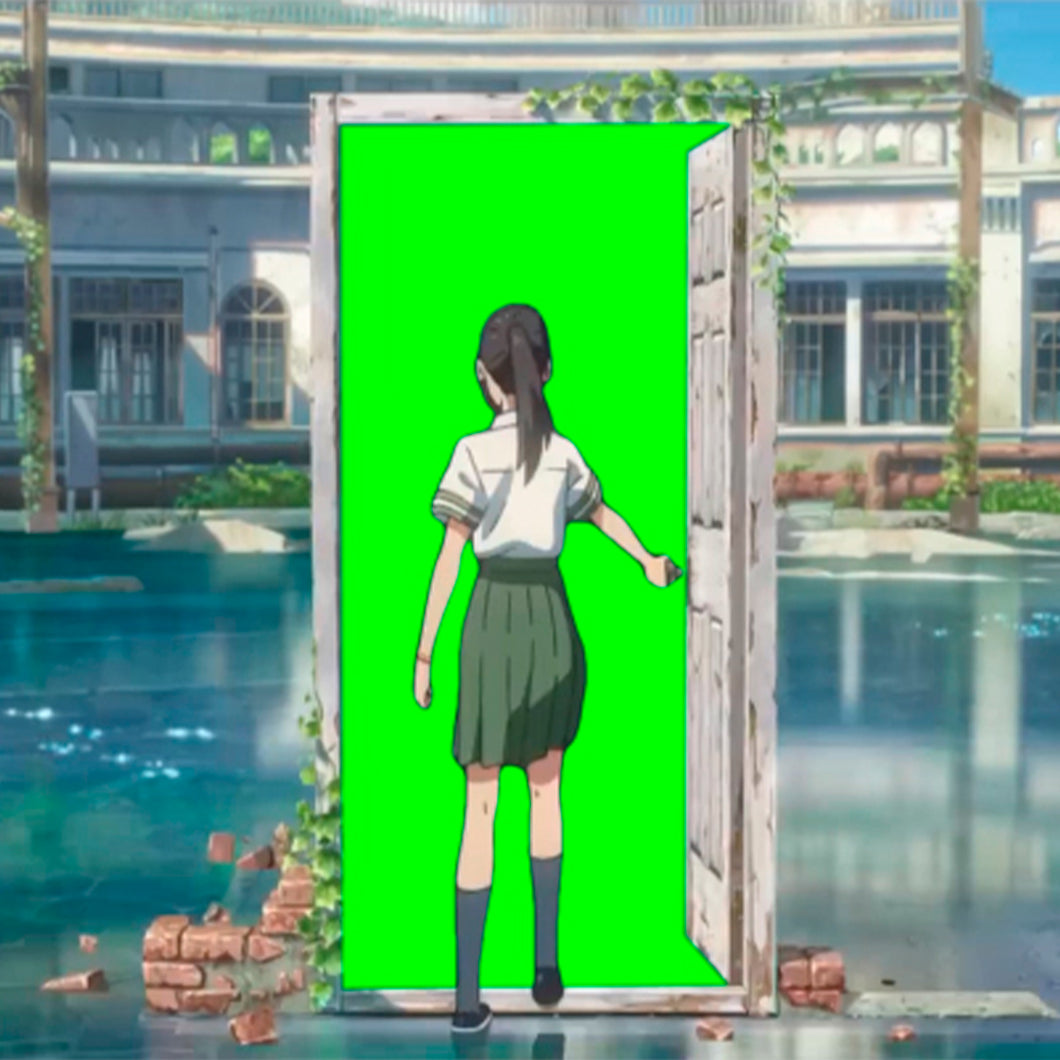 Suzume Opens The Door (Green Screen)