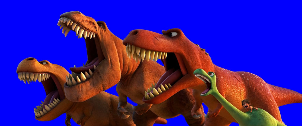 The Good Dinosaur Roar meme - Arlo roaring with T-Rexes meme (Blue Screen) (Green Screen)