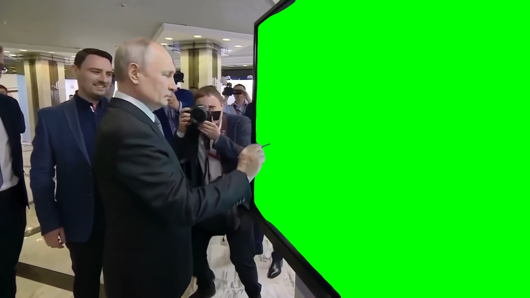Putin drawing on a TV screen (Green Screen)