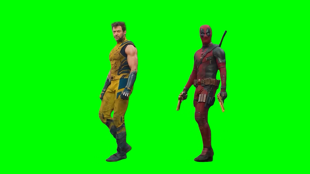 Deadpool and Wolverine Walking in Slow Motion meme (Green Screen)