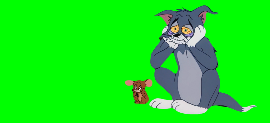 Tom and Jerry Sad on the Train Tracks meme (Green Screen)