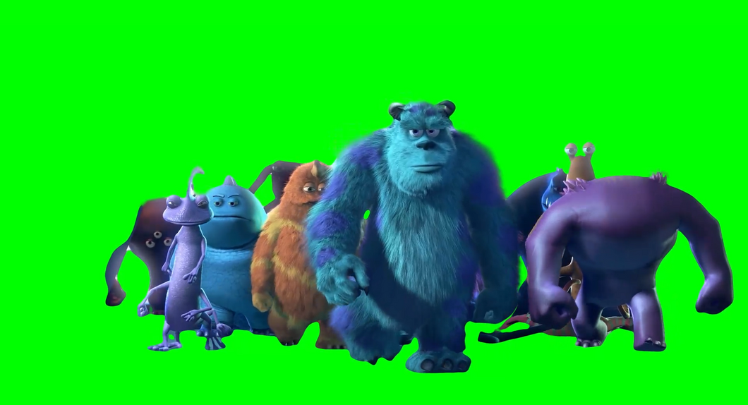 Monsters, Inc. - Sulley walking with other monsters meme (Green Screen)