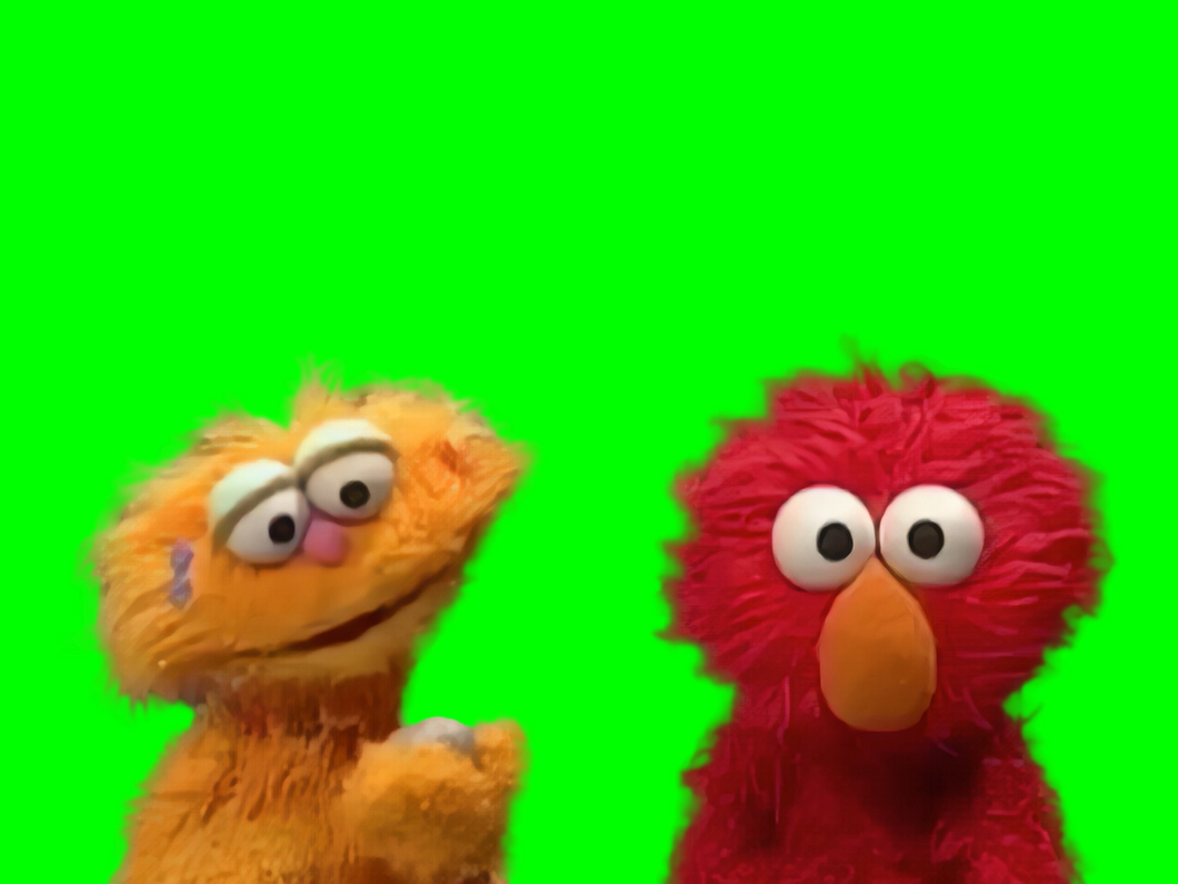 Elmo staring at the camera meme - Elmo and Zoe (Green Screen)