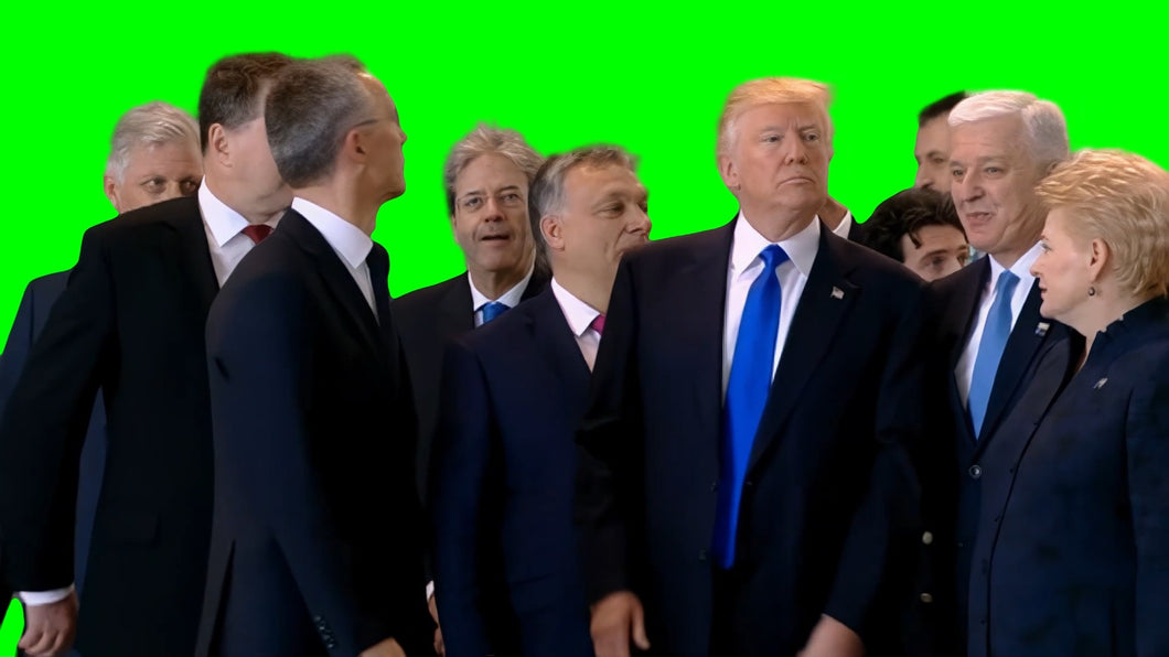 Donald Trump shoves fellow leaders away meme (Green Screen)