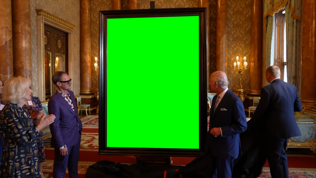 King Charles Portrait Painting Reveal meme (Green Screen)