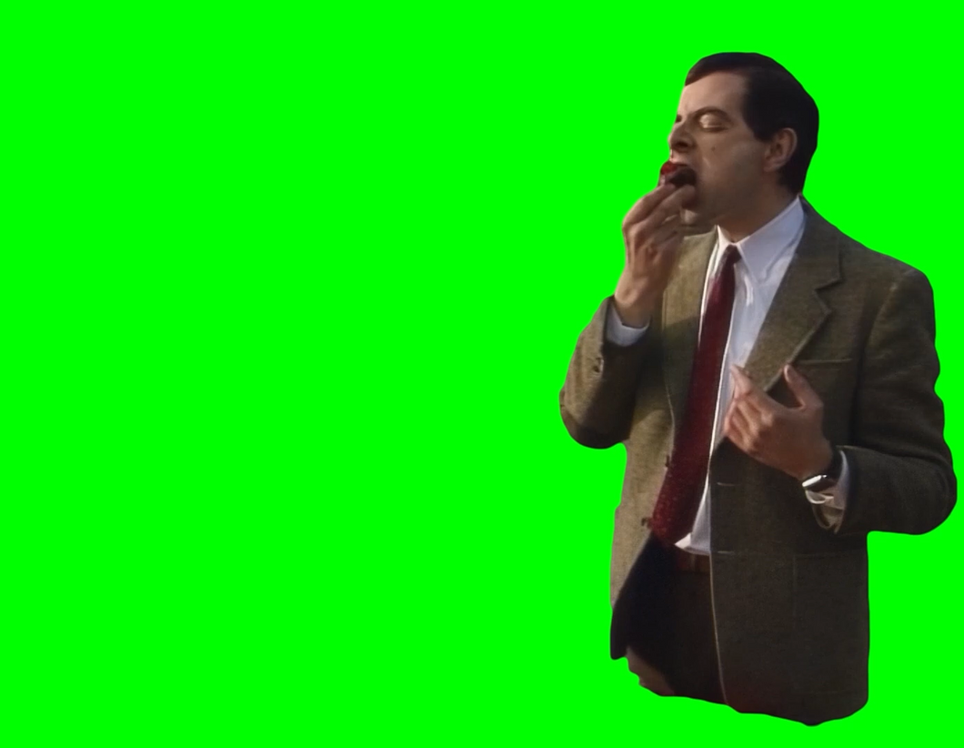 Mr. Bean eating cake while his car gets destroyed by a tank (Green Screen)
