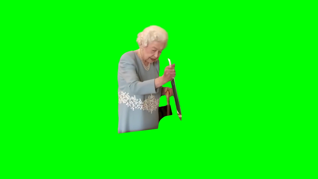 Queen Elizabeth Using a Knife meme (Green Screen)