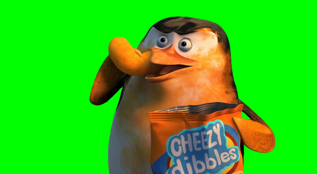 Skipper the Penguin Eating Crunchy Chips meme - Penguins of Madagascar (Green Screen)