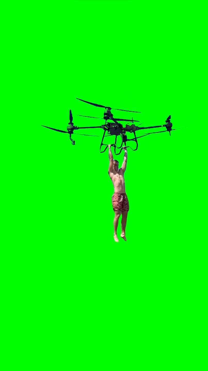 Iowa man hangs onto drone (Green Screen)