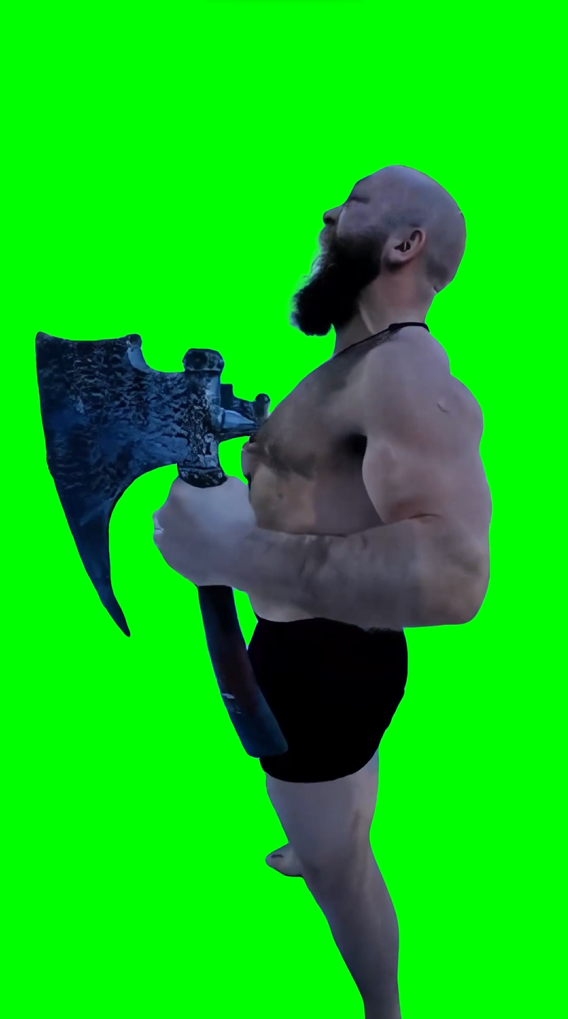 Viking jumps off cliff with axes - Ken Stornes (Green Screen)